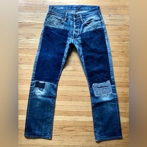 Gap selvedge distressed patchwork jeans
